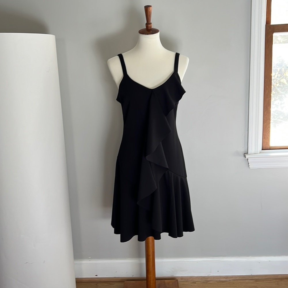 Black dress with asymmetric ruffle NWT size 6